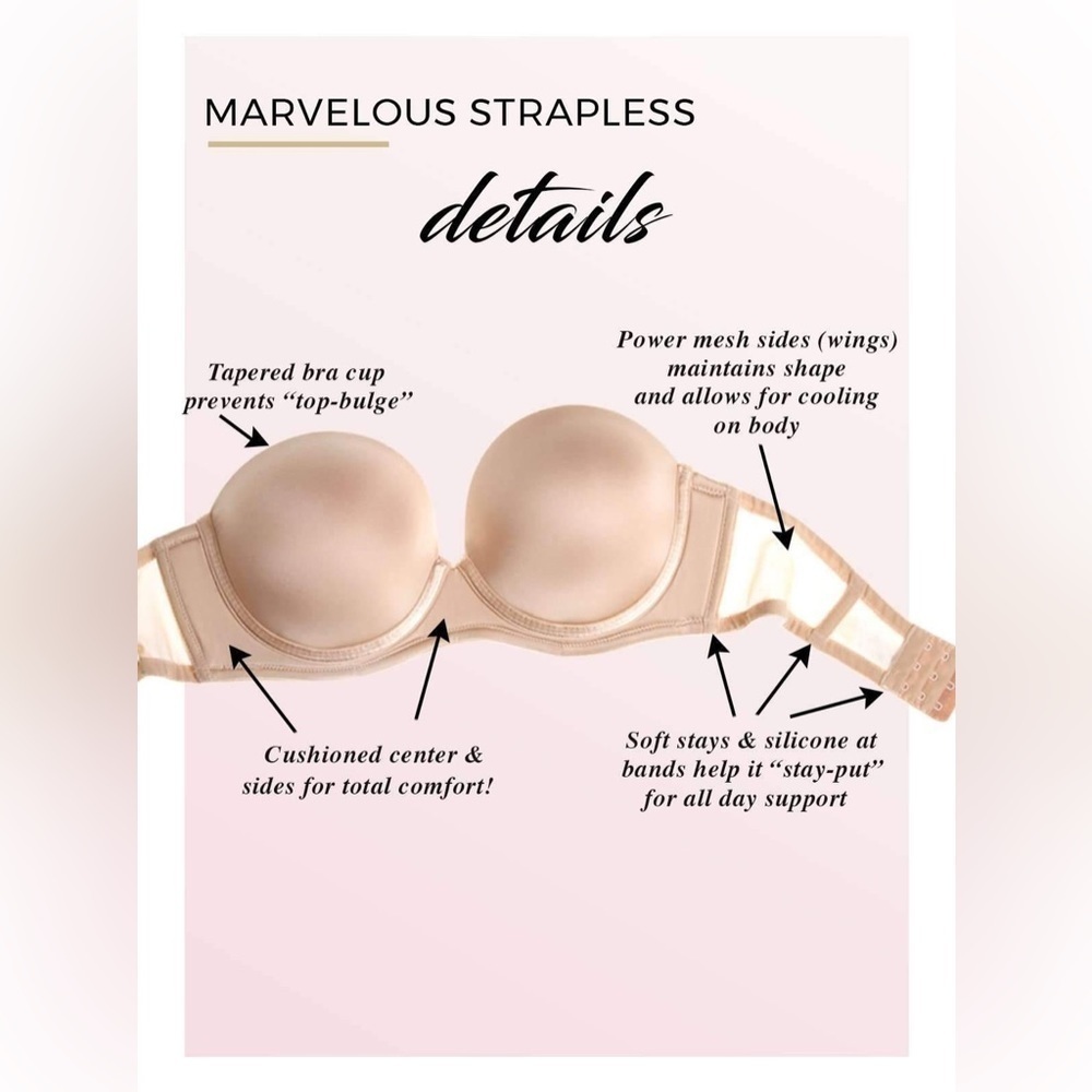 Paramour by Felina Marvelous Strapless Full Busted‎ Neutral Underwire Bra 38DDD - Picture 12 of 13